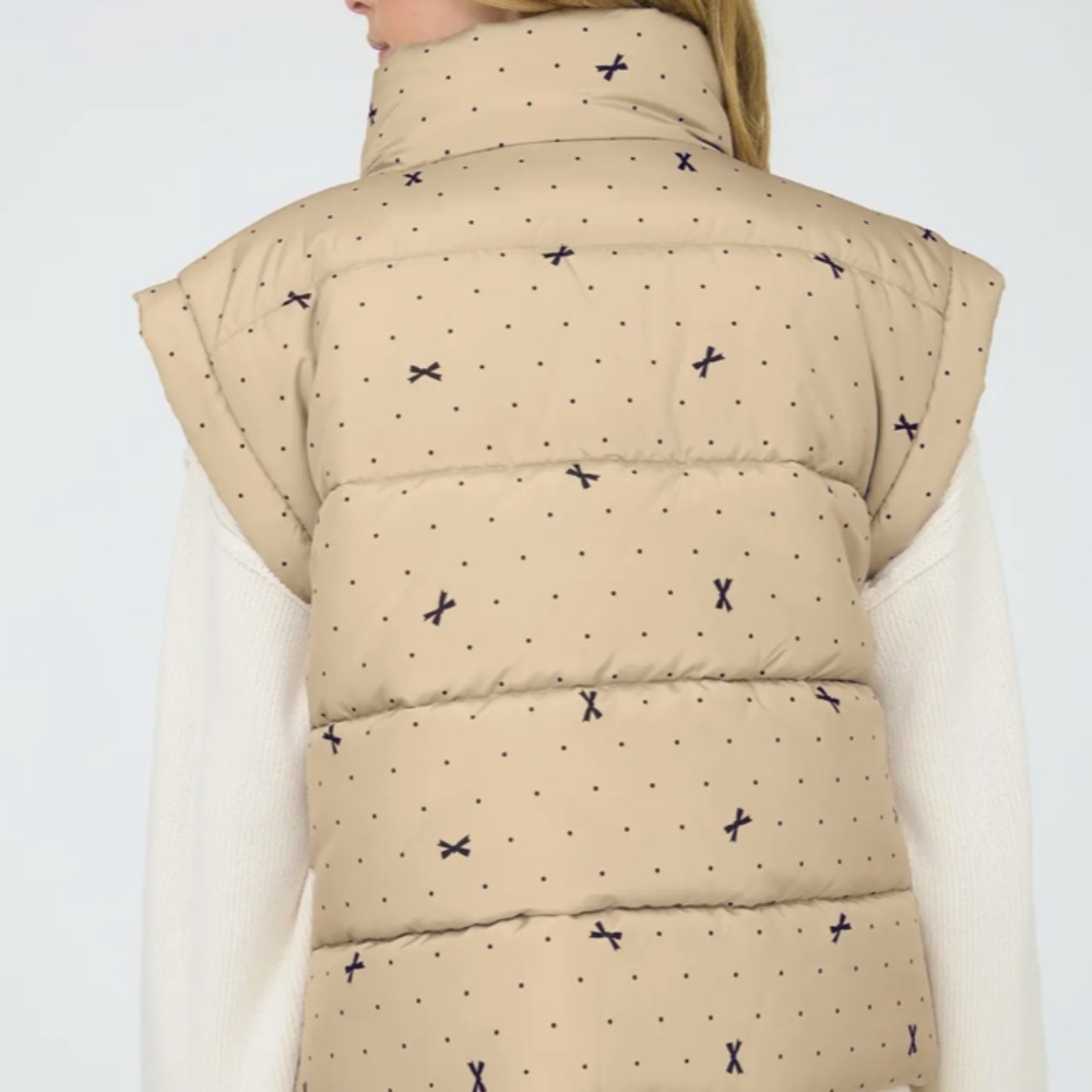 Lightweight Ribbon & Dot Puffer Vest in Beige – Women’s Large - Picture 4 of 8